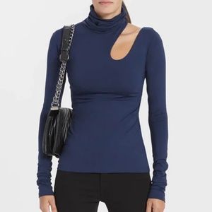 Marcella NYC Unique Cut Blue Turtleneck